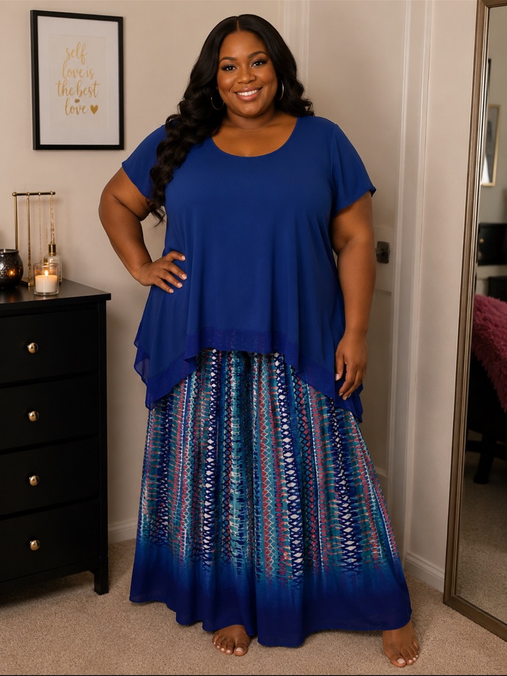 Blue Printed Maxi Skirt - Women's Blue Patterned Skirt & blouse